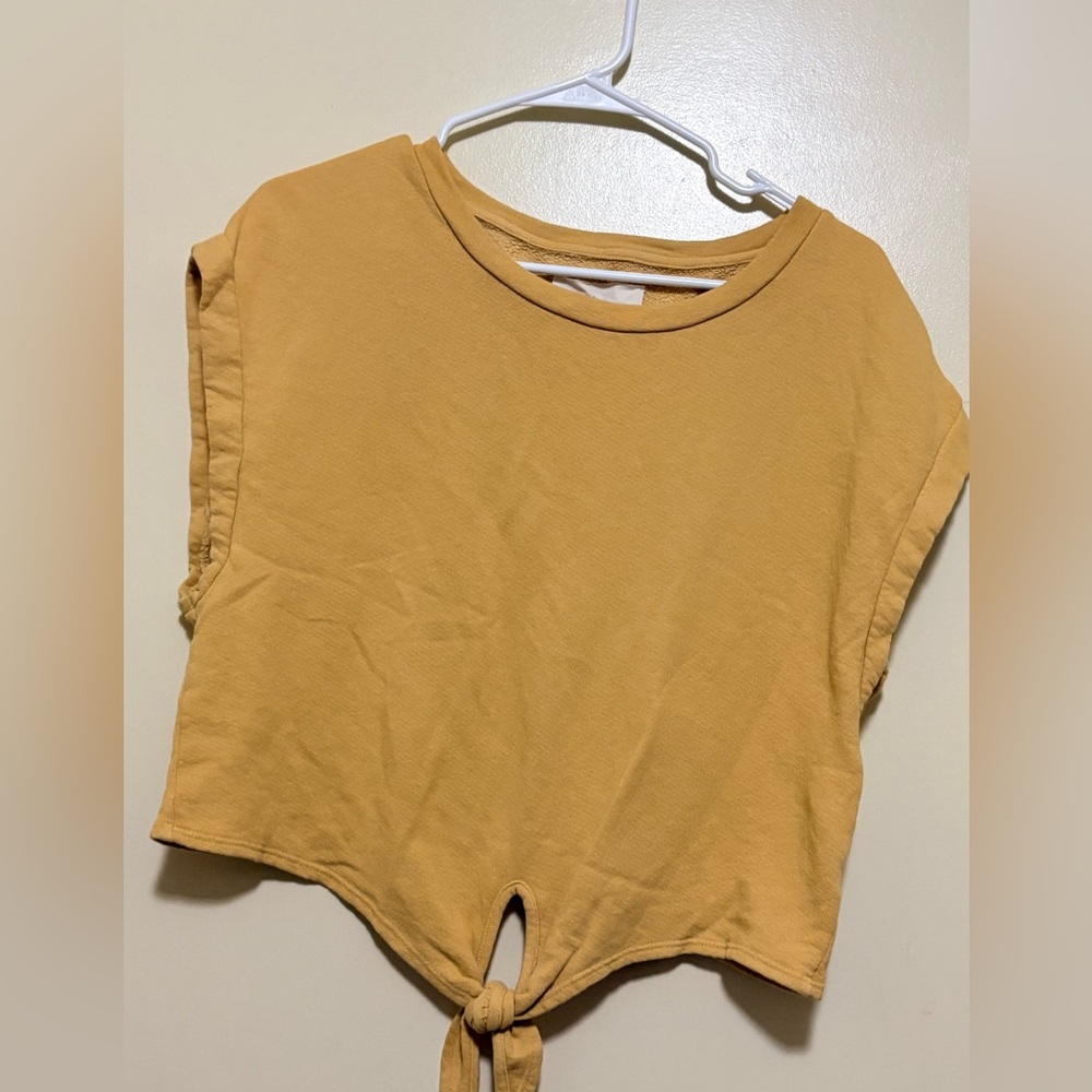 Planet Blue Life Mustard Tie-Front Cropped Tee